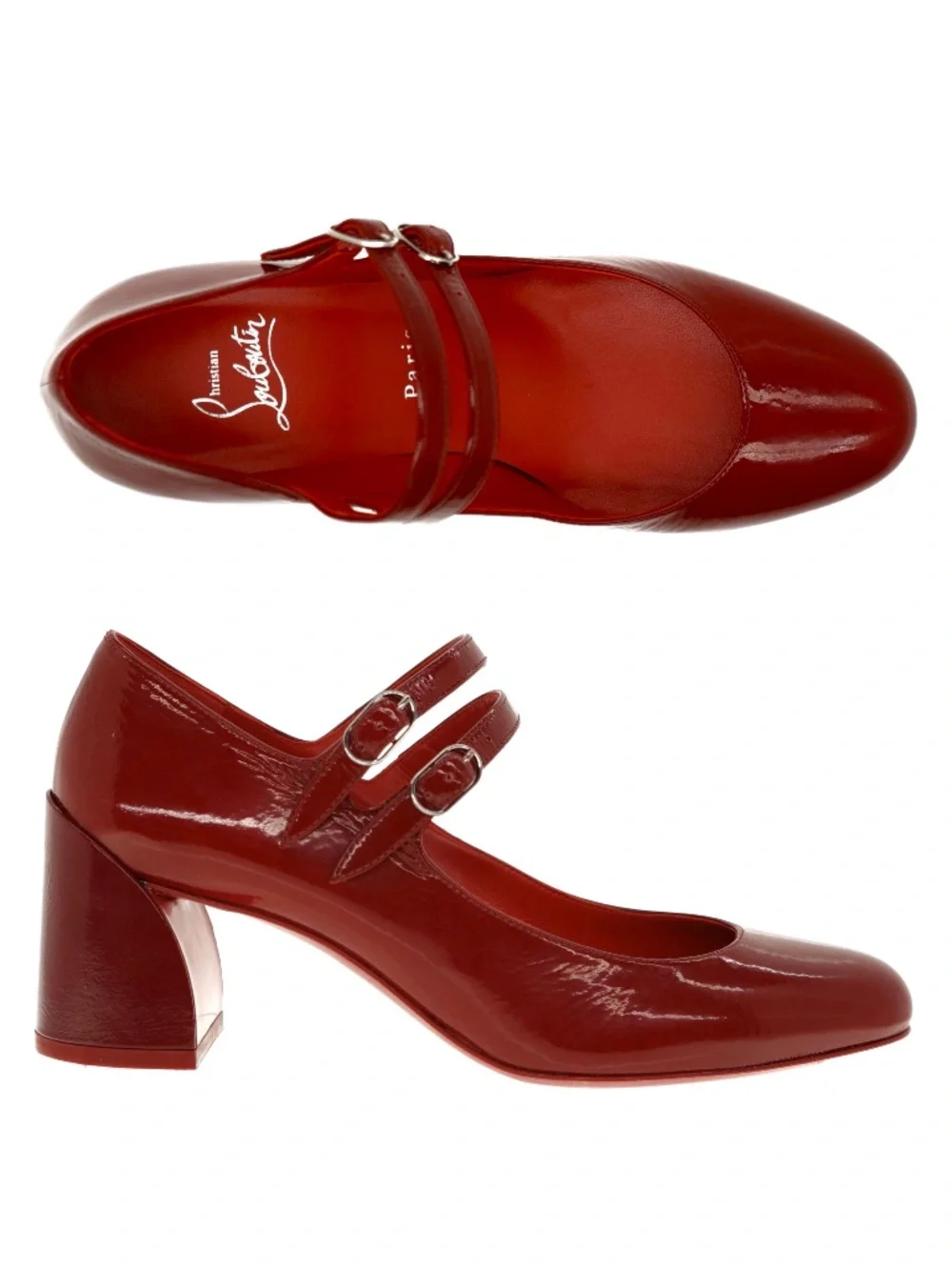 Christian Louboutin Miss Jane 55 Crinkled Red Leather Size 37 New - Picture 1 of 9